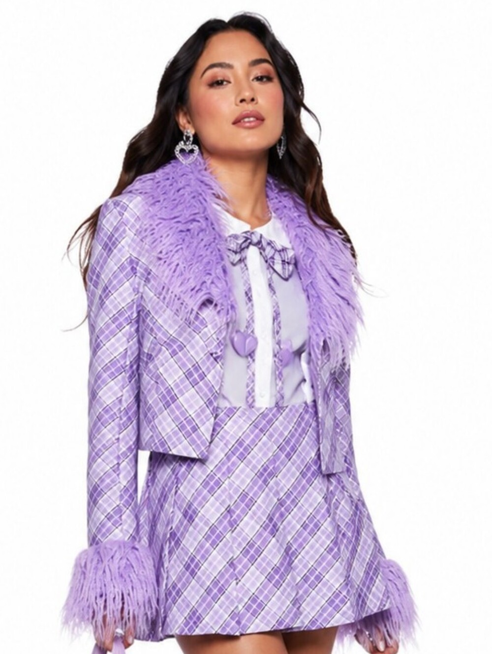 Dolls Kill Sugar Thrillz Clueless Headmaster lavender faux fur crop jacket M NEW